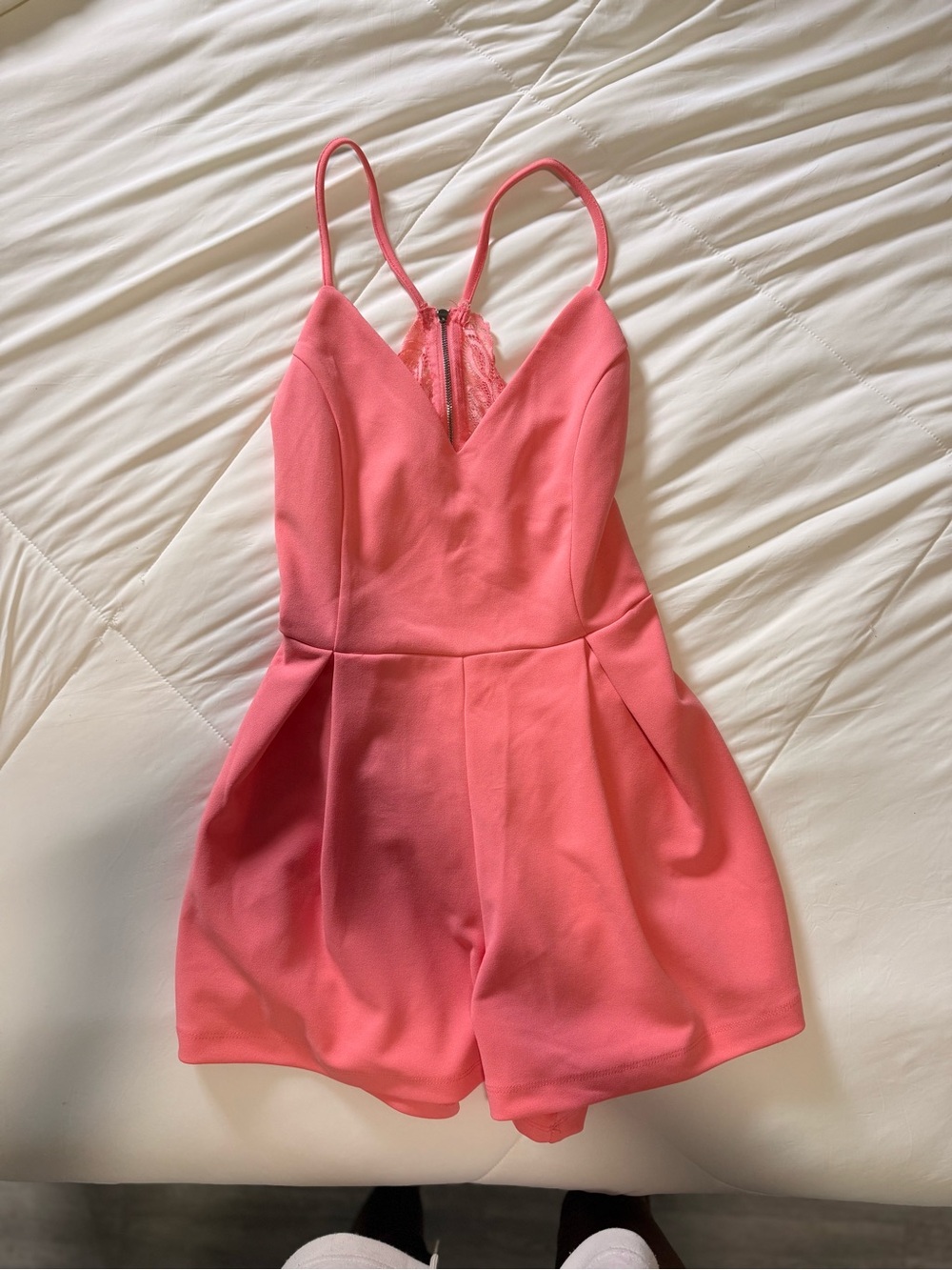 Pink Lace Back Romper